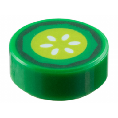 green tile round 1 x 1 with dark green lime and white cucumber slice pattern