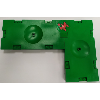 green stickered assembly 24 x 16 x 1.33 with red minifigure soccer player pattern on green background sticker - set 3570 - 2 sports field section 8 x 16 1 tile 2 x 2
