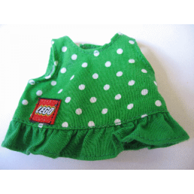 green duplo doll cloth dress with white dots pattern