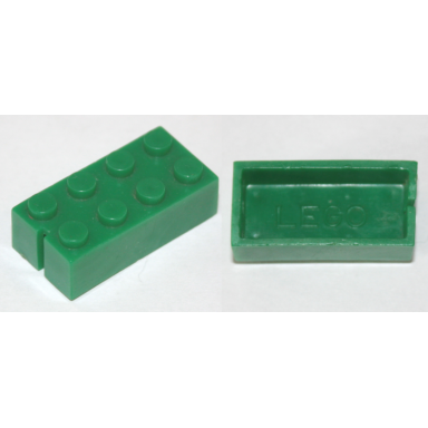 green brick 2 x 4 without bottom tubes slotted with 1 slot
