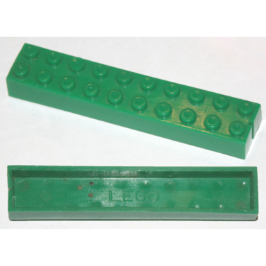green brick 2 x 10 without bottom tubes slotted with 1 slot