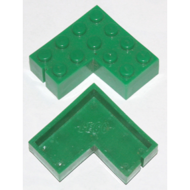 green brick 4 x 4 corner without bottom tubes slotted with 1 slot left side