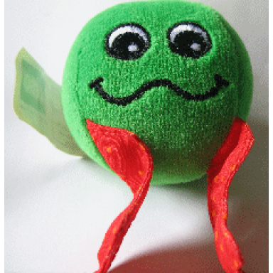 green primo shape sorter cloth shape round frog with bell
