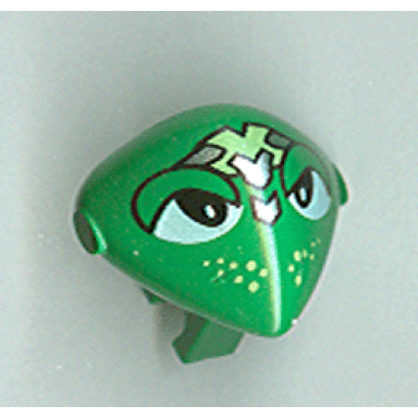 green minifigure head modified martian with clip with lime and silver head device and lime freckles pattern