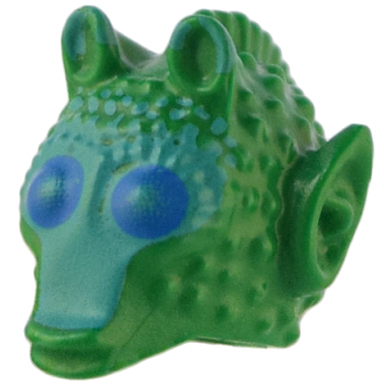 green minifigure head modified sw rodian with blue eyes and dark turquoise markings pattern onaconda farr