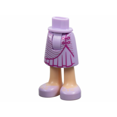 lavender mini doll hips and skirt mid-length with molded light nougat legs and printed magenta ruffles metallic pink stripes and lavender shoes pattern - thick hinge