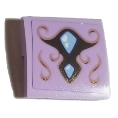 lavender slope curved 2 x 2 x 2 3 with 2 bright light blue diamond gems gold swirls pattern sticker - set 41193