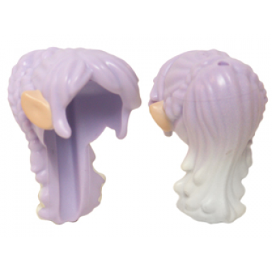 mini doll hair long tapered in back with braids white tips bangs and light nougat elves ears pattern