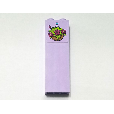 lavender brick 1 x 2 x 5 with hanging plant with magenta flowers pattern sticker - set 41325