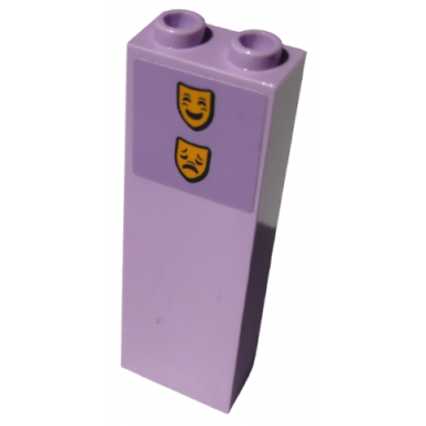 lavender brick 1 x 2 x 5 with yellow tragedy comedy theater masks pattern sticker - set 10292