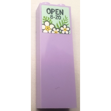 lavender brick 1 x 2 x 5 with open 8-20 flowers and leaves on light aqua background pattern sticker - set 41710