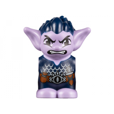 lavender body head goblin with pointed ears dark blue spiked hair and tunic with utility belt with goblin eye buckle knife and pouch pattern