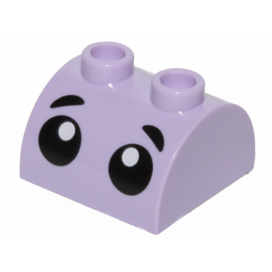 lavender slope curved 2 x 2 double with 2 hollow studs with black eyes and eyebrows pattern