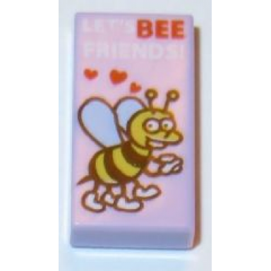 lavender tile 1 x 2 with bee with hearts and lets bee friends pattern