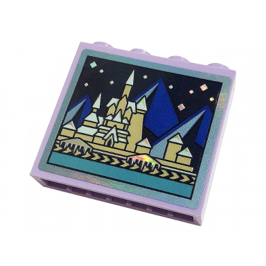 lavender brick 1 x 4 x 3 with castle and mountains pattern sticker - set 43197