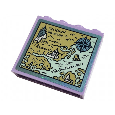 lavender brick 1 x 4 x 3 with map with the north mountain arendelle the southern isles castles and compass pattern sticker - set 43197