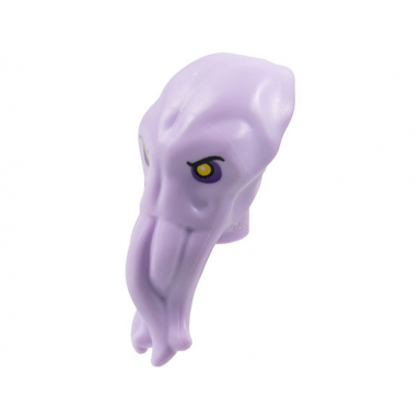 lavender minifigure head modified alien elongated point in back with 4 mouth tentacles with black eyebrows yellow eyes and dark purple eye shadow pattern
