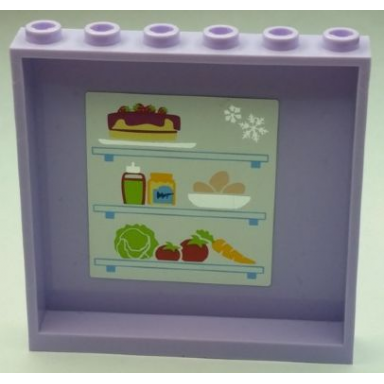 lavender panel 1 x 6 x 5 with refrigerator shelves food and snowflakes pattern on inside sticker - set 41095