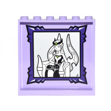 lavender panel 1 x 6 x 5 with portrait of elves ragana and cat jynx in dark purple frame on inside pattern sticker - set 41180