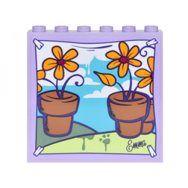 lavender panel 1 x 6 x 5 with backdrop with flower pots bright light orange daisies blue sky and clouds background pattern sticker - set 41305