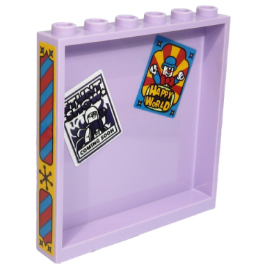 lavender panel 1 x 6 x 5 with stunt show coming soon and happy world posters on inside and red and dark azure stripes pattern stickers - set 70432