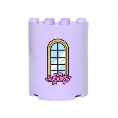 lavender cylinder half 2 x 4 x 4 with curved lattice window and pink roses pattern sticker - set 41067