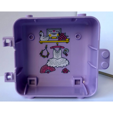 lavender container box 3 x 8 x 6 2 3 half back with dress fan flowers swan and certificate pattern sticker - set 41670