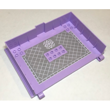 lavender container book cover half 16 x 12 x 2 2 3 storybook adventures with light bluish gray background with stonework and lattice pattern