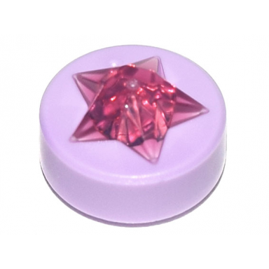 tile round 1 x 1 x 2 3 with molded trans-dark pink star pattern