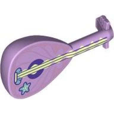 lavender minifigure utensil musical instrument lute with metallic light blue starfish metallic pink shell outlines dark purple strings and sound hole pattern