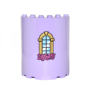 lavender cylinder half 3 x 6 x 6 with 1 x 2 cutout with curved lattice window with keystone and pink roses pattern sticker - set 41067