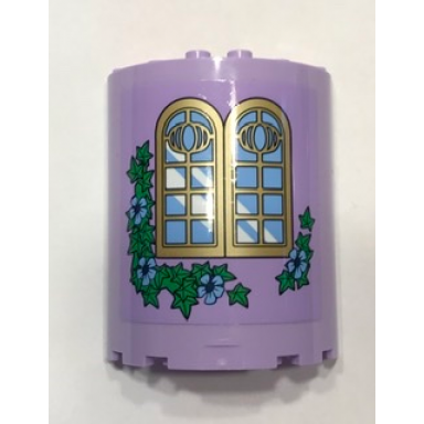 lavender cylinder half 3 x 6 x 6 with 1 x 2 cutout with curved lattice window bright light blue flowers and green leaves pattern sticker - set 41154