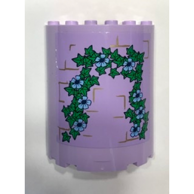 lavender cylinder half 3 x 6 x 6 with 1 x 2 cutout with pearl gold brick wall bright light blue flowers and green leaves pattern sticker - set 41154