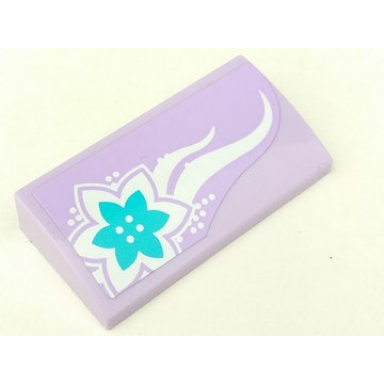lavender slope curved 2 x 4 x 2 3 with bottom tubes with azure flower and white swirls on lavender background pattern sticker - set 41013