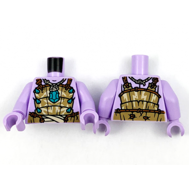 lavender torso dark tan armor dark turquoise jewel and spikes dark orange ropes pattern lavender arms lavender hands