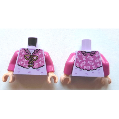 lavender torso dark pink jacket with candies over lavender sweater pattern dark pink arms light nougat hands