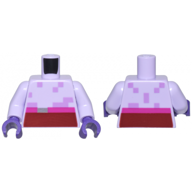 lavender torso pixelated dark red and magenta wide belt with silver buckle medium lavender spots pattern lavender arms dark purple hands