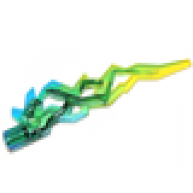trans-dark blue hero factory weapon accessory flame lightning bolt with axle hole with marbled trans-yellow pattern