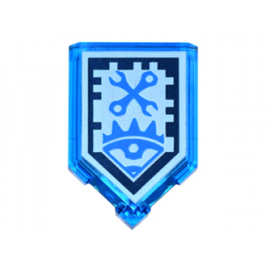 trans-dark blue tile modified 2 x 3 pentagonal with nexo power shield pattern - mech master