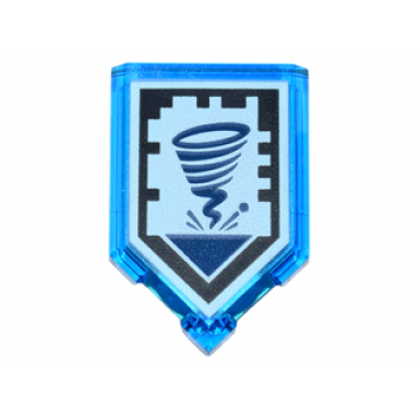 trans-dark blue tile modified 2 x 3 pentagonal with nexo power shield pattern - sword tornado