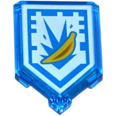 trans-dark blue tile modified 2 x 3 pentagonal with nexo power shield pattern - banana bombs