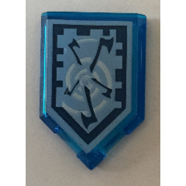 trans-dark blue tile modified 2 x 3 pentagonal with nexo power shield pattern - whirlwind