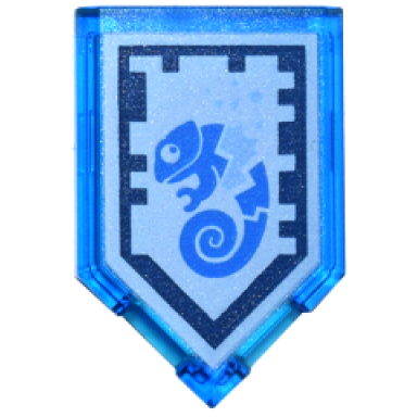 trans-dark blue tile modified 2 x 3 pentagonal with nexo power shield pattern - veil of concealment