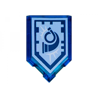 trans-dark blue tile modified 2 x 3 pentagonal with nexo power shield pattern - hornblower