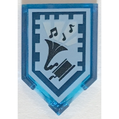trans-dark blue tile modified 2 x 3 pentagonal with nexo power shield pattern - drop the beat
