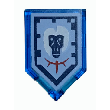 trans-dark blue tile modified 2 x 3 pentagonal with nexo power shield pattern - ticking baboon