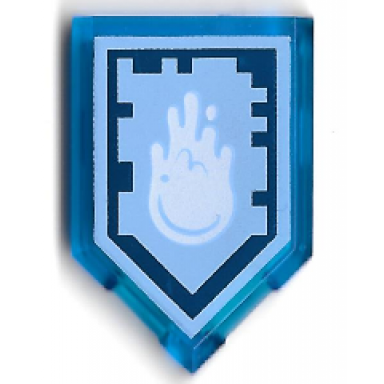 trans-dark blue tile modified 2 x 3 pentagonal with nexo power shield pattern - yeti sneeze
