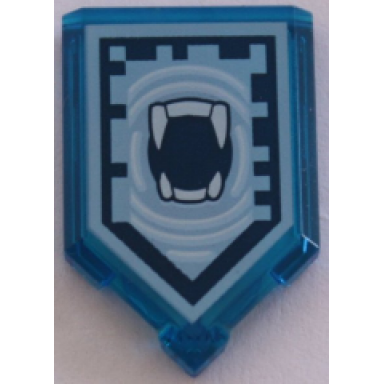 trans-dark blue tile modified 2 x 3 pentagonal with nexo power shield pattern - roaring righteousness