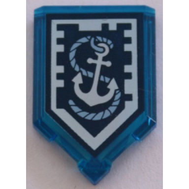 trans-dark blue tile modified 2 x 3 pentagonal with nexo power shield pattern - ship wrecker