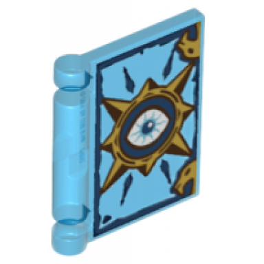 trans-dark blue minifigure utensil book cover with gold circle with spikes white eye dark blue highlights pattern nexo knights book of fear